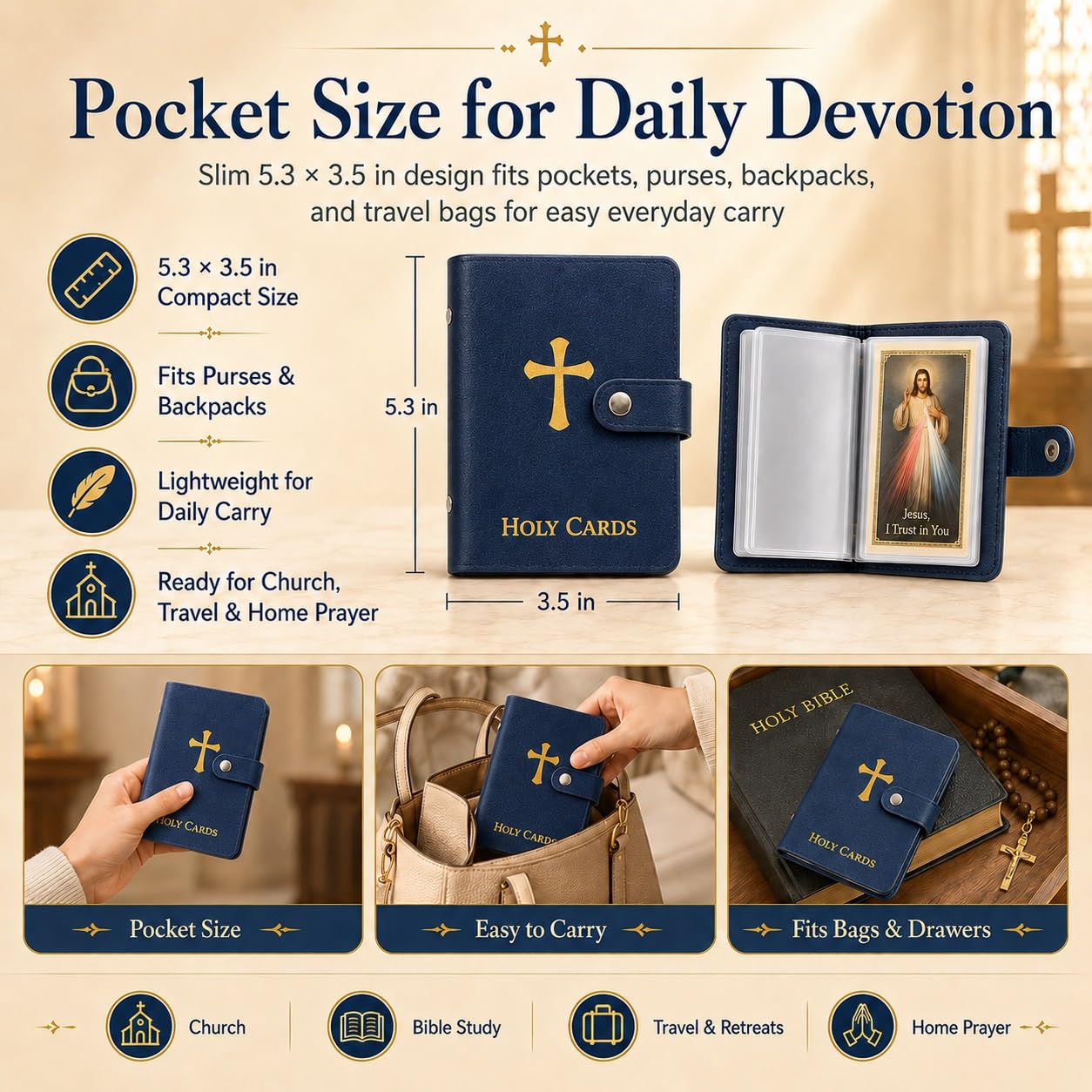 Portatarjetas De Oración, Libro Católico Piel Sintética, Organizador Sagrado Con Cierre a Presión, Estuche Transporte Para Tarjetas Funerarias Religiosas álbum Recuerdos Capacidad 40(Mix2f)