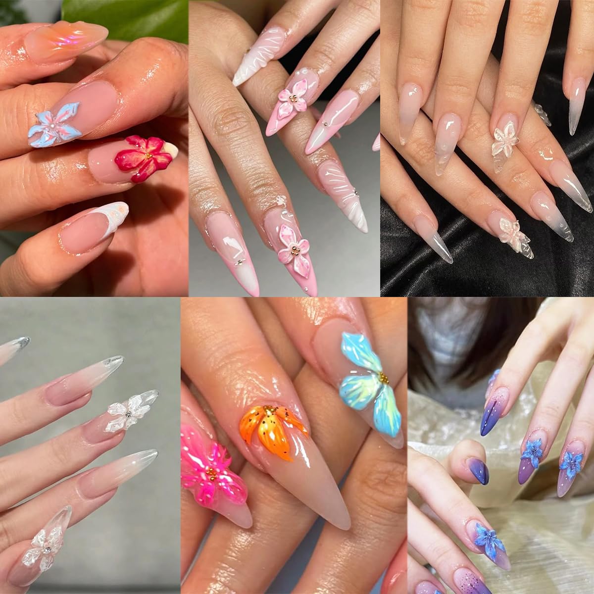100 dijes de uñas de flores de cristal y gemas de colores mezclados con diamantes de imitación florales de primavera 3D de flores hawaianas, joyería de uñas, cuentas doradas, dijes de arte de uñas 5