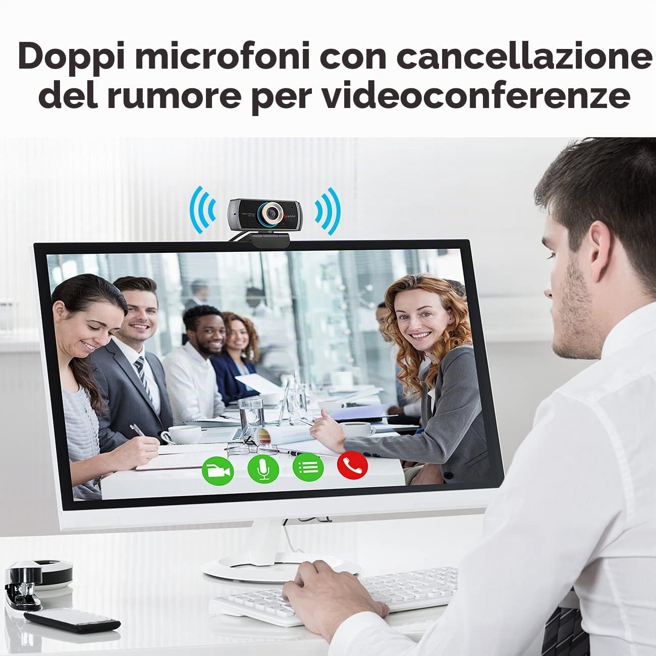 Angetube Webcam HD 1080P con microfono, USB PC Streaming Web Camera Widescreen per Videochiamate e Registrazione Supporta Skype, OBS, Xbox, XSplit, Facebook, Youtube Compatibile per Mac, IOS, Windows