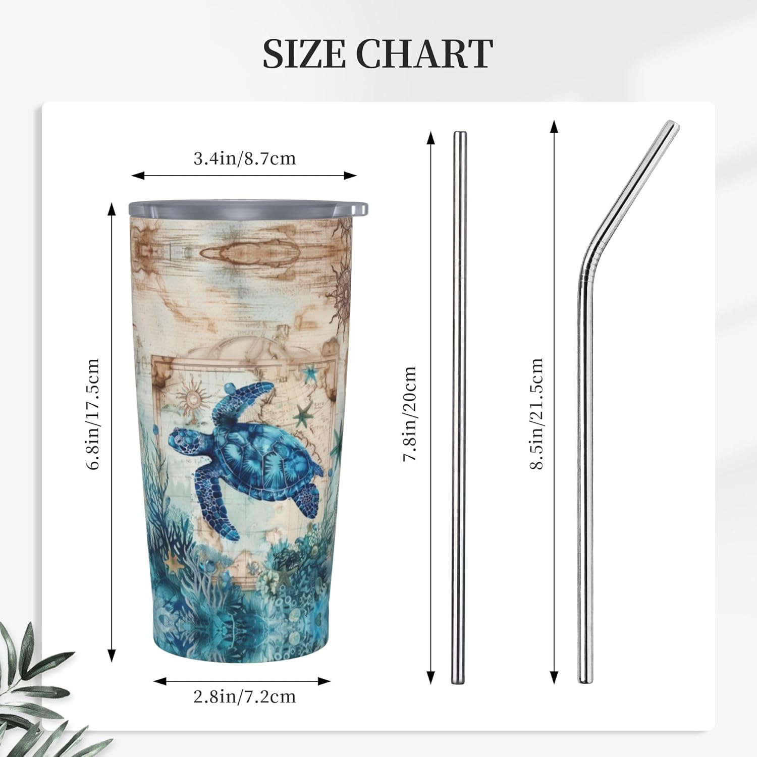 Sea Turtle Tumbler with Lid and Straw 20oz Stainless Steel Travel Mug Vacuum Insulated Water Bottle for Home Office Car - Image 2