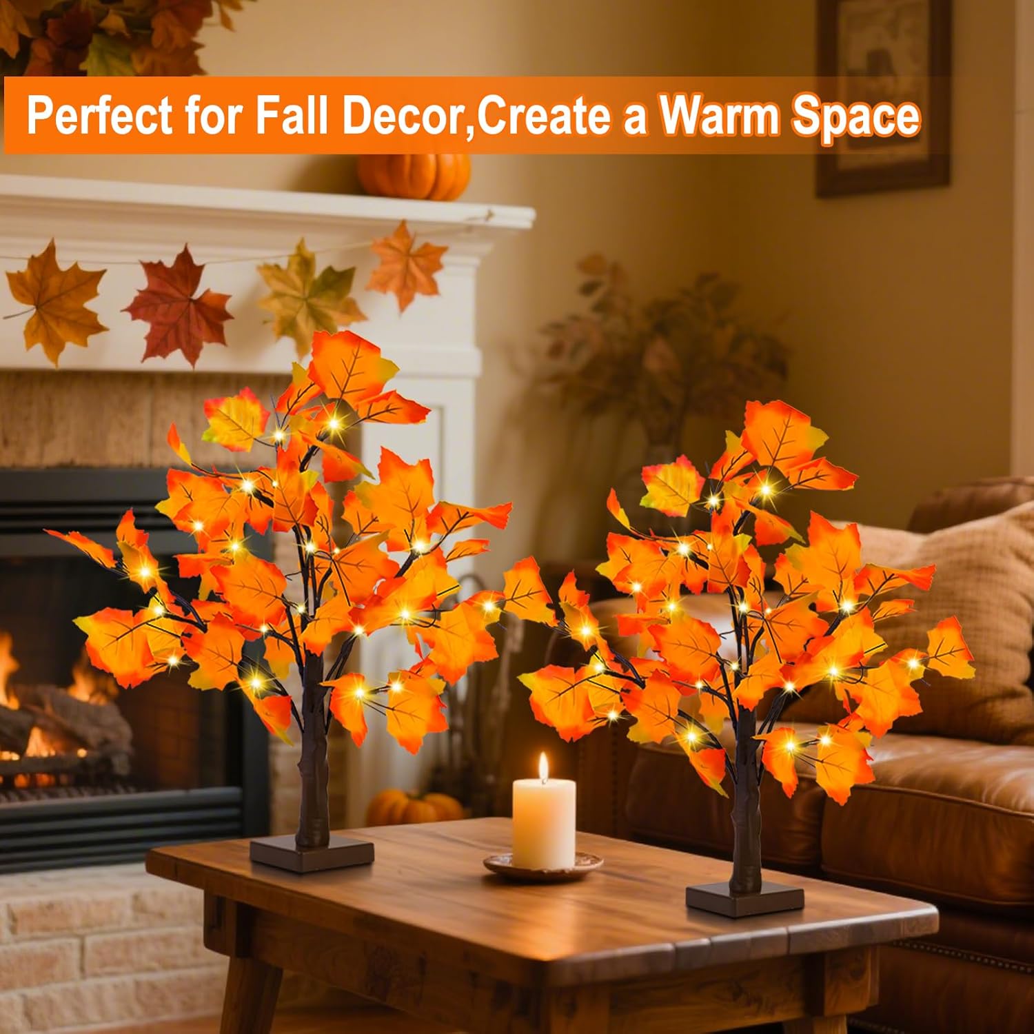 2 Pack Fall Trees Artificial Lighted Maple Tree