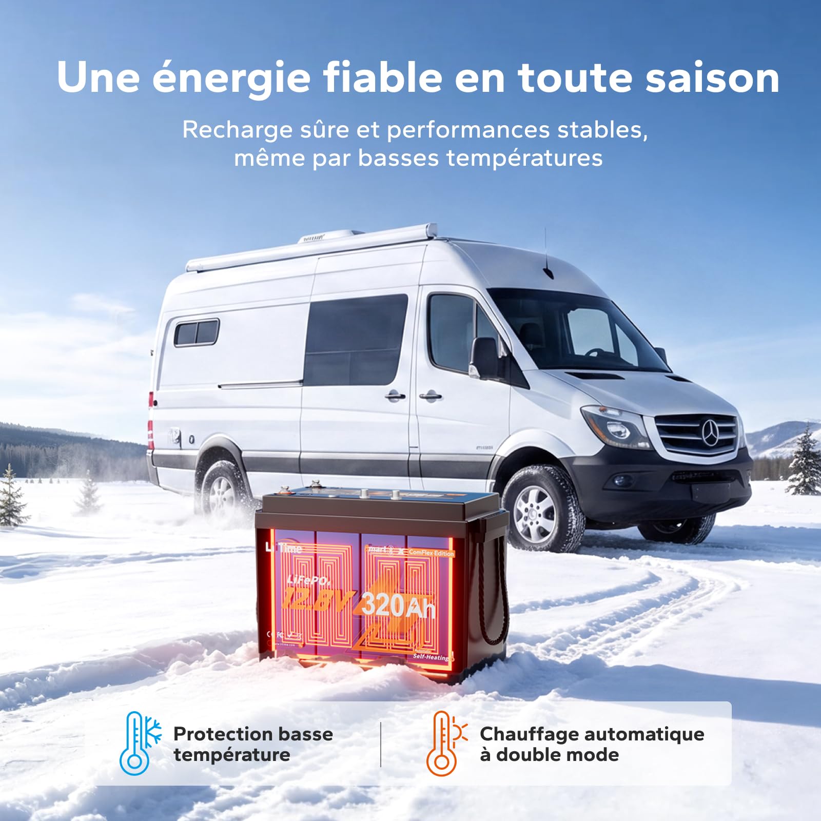 LiTime Batterie Lithium 12V 320Ah CAN/RS485 avec Bluetooth pour Camping-Car