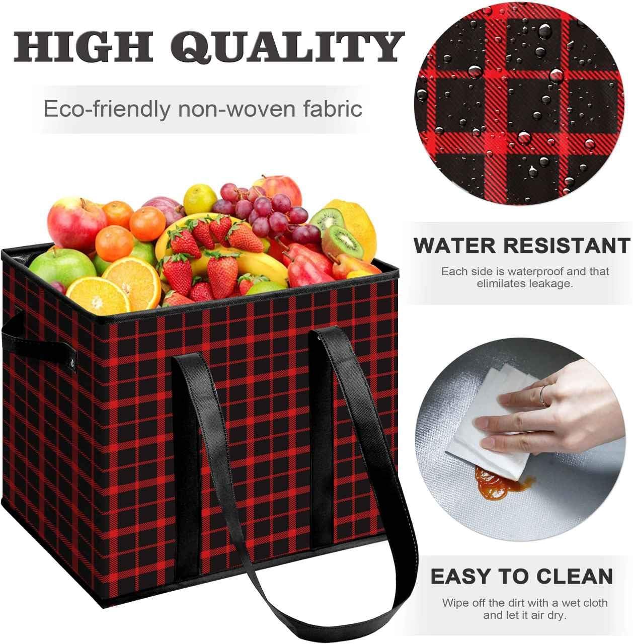 Flipzon Reusable Grocery Bags Heavy Duty Shopping Bags Boxes Totes[3 Pack],Water Resistant Storage Baskets,Collapsible Storage Boxes/Bins/Cubes for Groceries,Clothes,Books(R-B) -