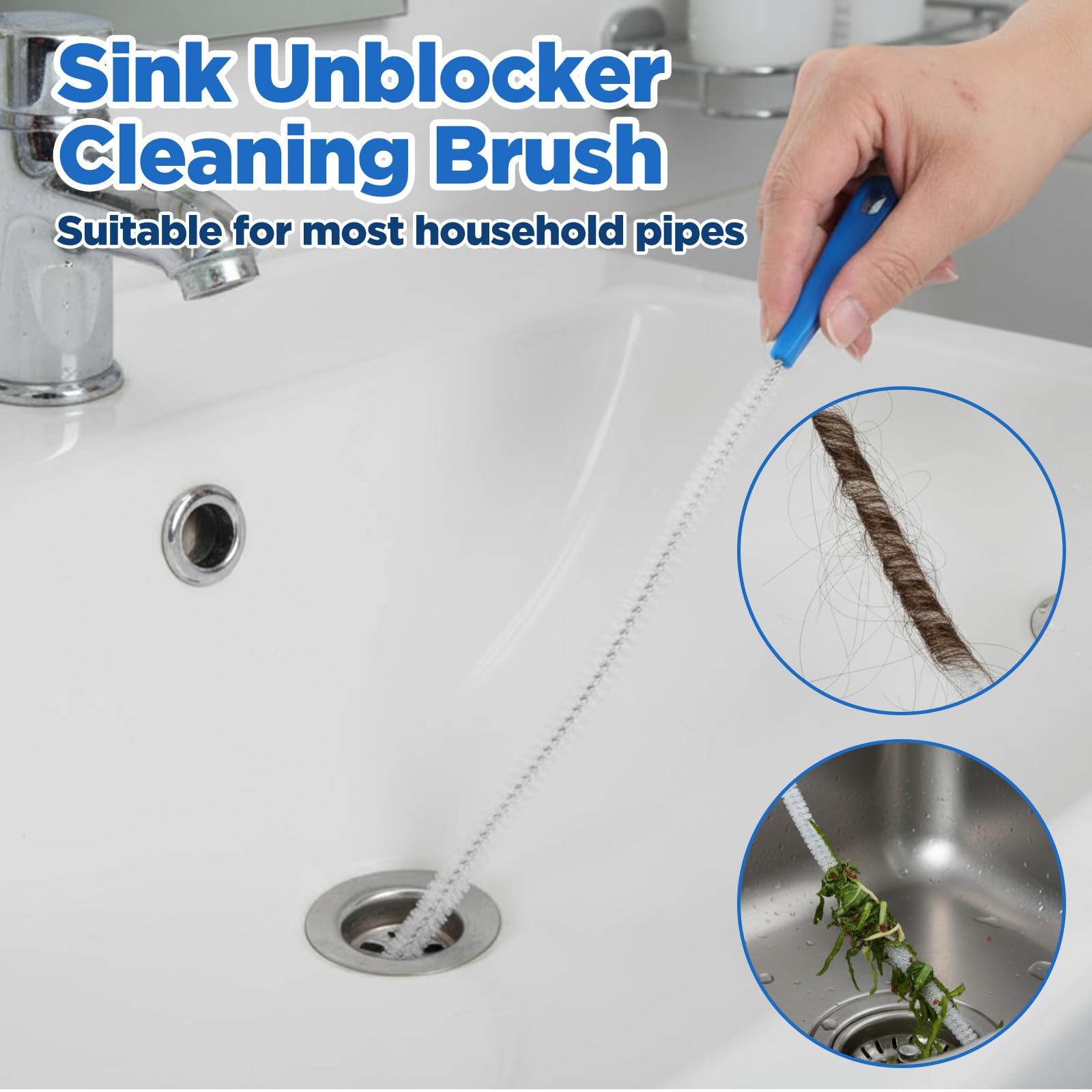 Ymapinc 2 unidades desatascadores en espiral de acero inoxidable para limpieza de tuberías en espiral de nailon para fregaderos, inodoros, duchas, tuberías de cocina (60 cm)