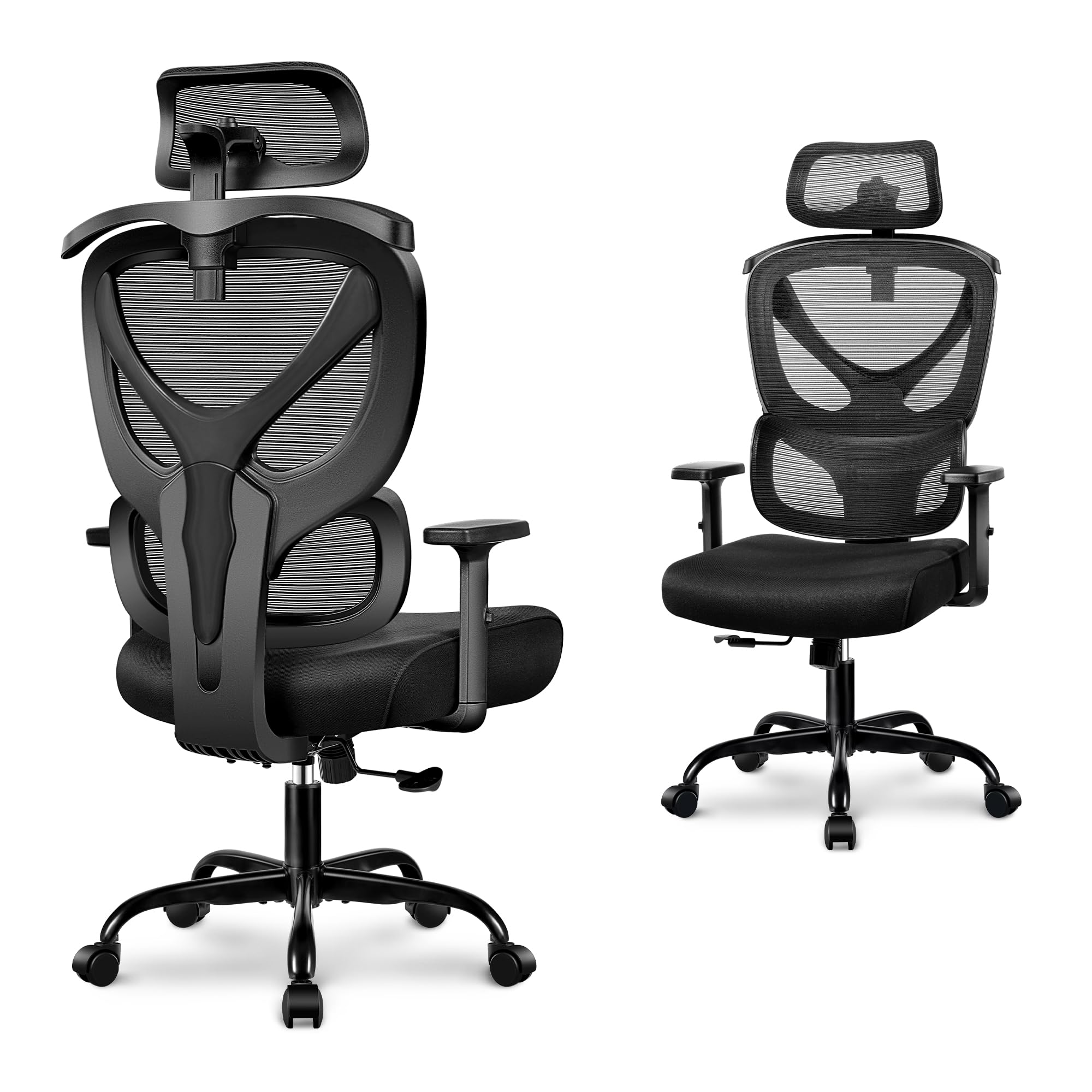 Office Chair Ergonomic Desk Chair Comfy Computer Chair, Big and Tall Home Office Chair with Back Support, Mesh Office Chair High Back Gaming Chair with Adjustable Armrest (Black)