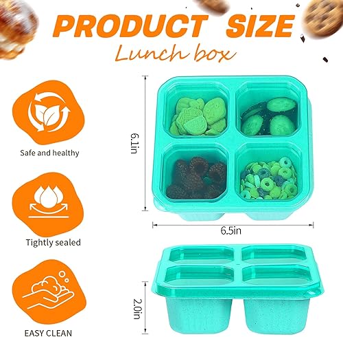 Miniatura 2 de Paquete de 4 recipientes Bento para aperitivos, 4 compartimentos para almacenamiento de alimentos, lonchera de paja de trigo, contenedor de plástico