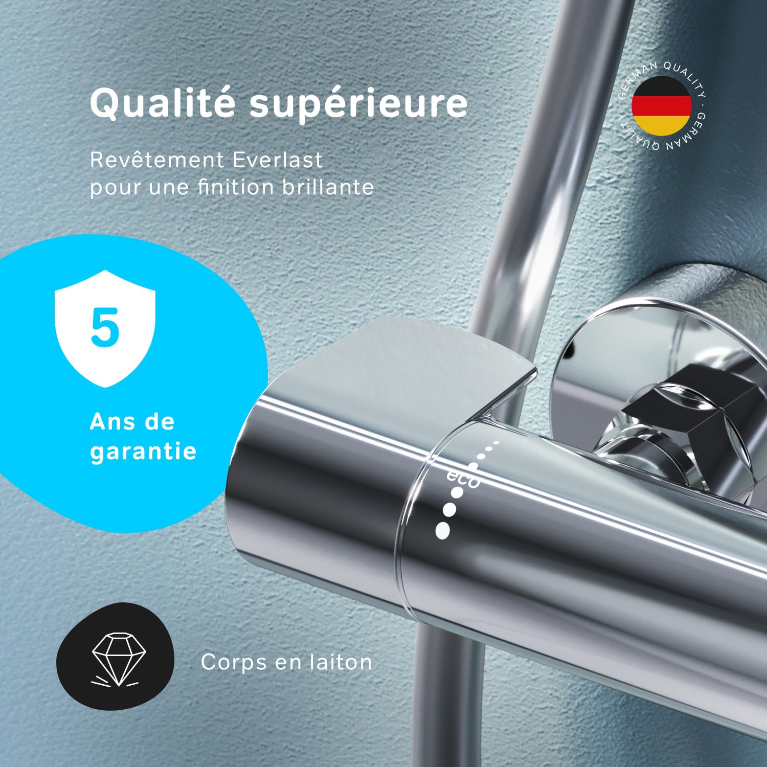 AM.PM X-Joy FXA40000 – Mitigeur Douche Thermostatique 1 Sortie Chromé, Robinet Salle de Bain avec SafeStop à 38 °C, Mitigeur Douche Réglable, Design Durable