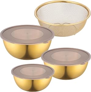 Gold Mixing Bowls with Airtight Lids Stainless Steel Mixing Bowl Set