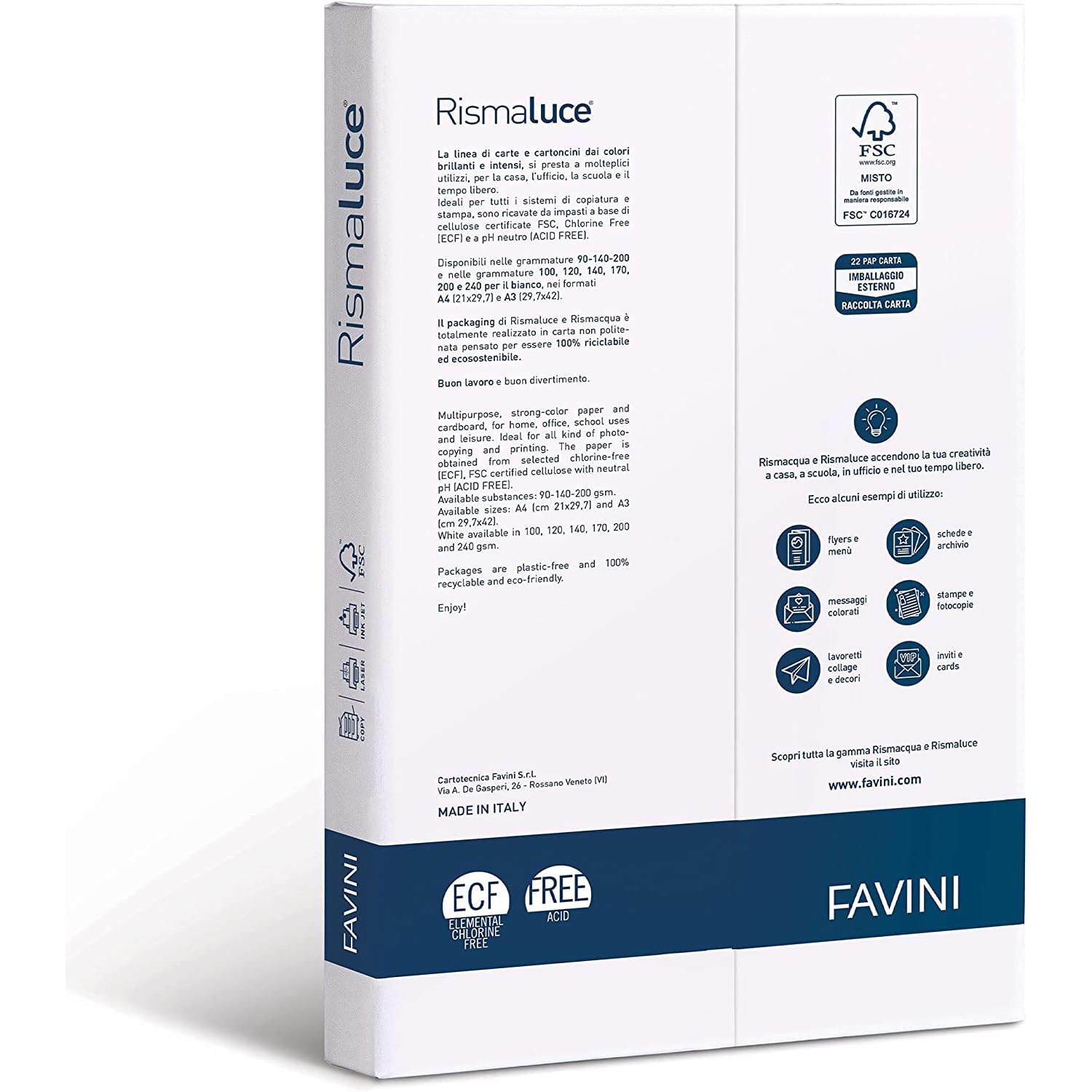 Favini Rismaluce Carta Bianca A4 21x29,7 cm 200 g/m² 125 arkuszy