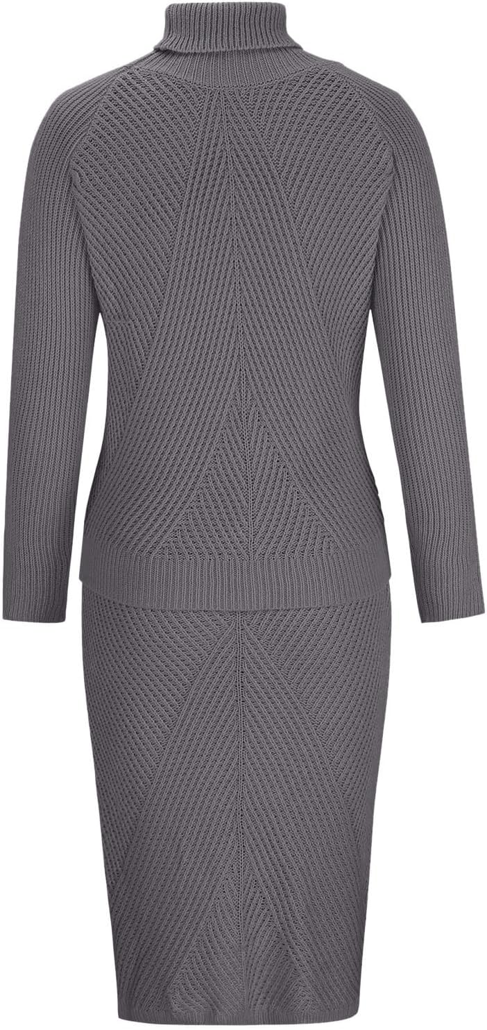 Women's Long Sleeve Sweater Dresses 2 Piece Outfits Sets Fashion Ribbed Knit Tops and Bodycon Midi Skirt Dress Suit