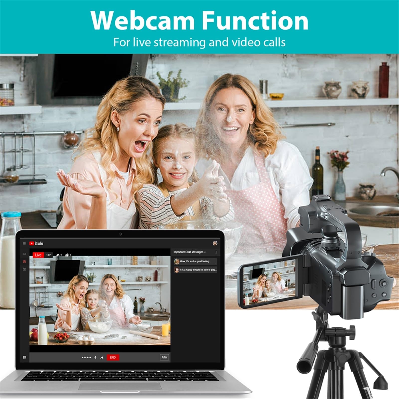 Videocamera Vlog 4K 60FPS Fotografica Da 64 MP Streaming Live Zoom 18X Registratore Digitale AF 4" Ruota Touch Screen Cattura Facilmente Momenti Meravigliosi(64G SD Card,Standard)