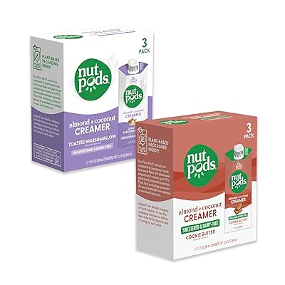 nutpods Non Dairy Coffee Creamer Bundle: a 3 pack of our Toasted Marshmallow creamer and a 3 pack of our Cookie Butter creamer.
