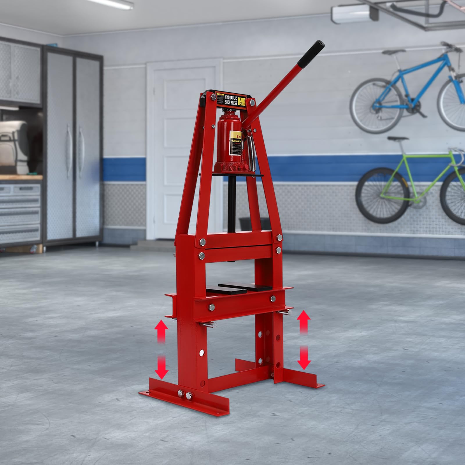 Presse hydraulique 6 tonnes - Presse d'atelier - Presse à main avec plaques - Pour réparations de voitures, travaux en métal - Jusqu'à 130 mm de course - Poids : 24 kg - Type A