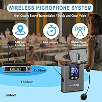 Vista 3 de HOTEC Sistema de micrófono inalámbrico UHF con doble solapa/Lavalier y micrófonos de auriculares sobre PA, mezclador, altavoz, máquina de karaoke