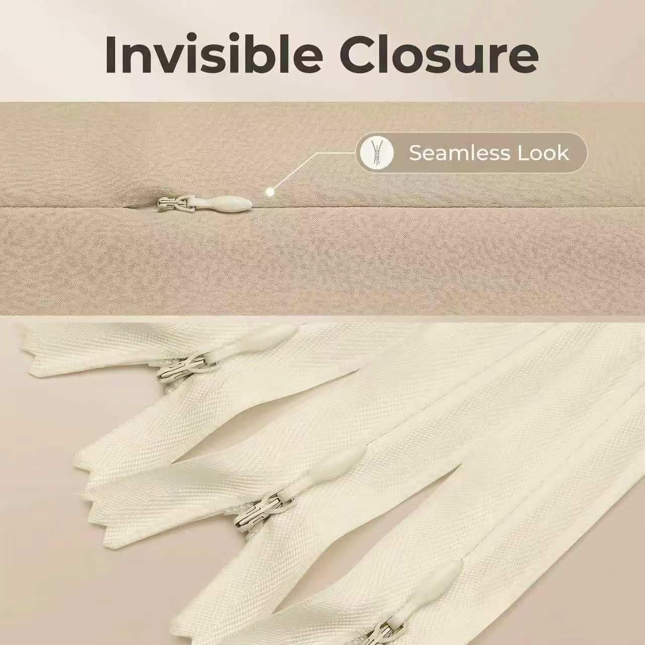 Sawoake Invisible Zippers 12 Inch #3, Beige Nylon Coil Zippers 3-Pack for Sewing, Skirts, Pockets, Pillows (Beige, 12", 3PCS)