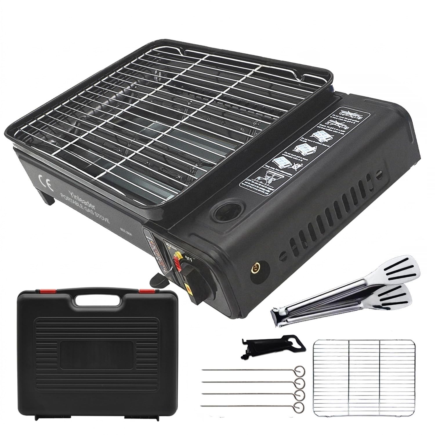 Tragbarer Camping-Grill – Grill-Kit mit Grillrost und Tablett, Material aus Edelstahl, ideal für Outdoor, Wohnmobil und Notfälle