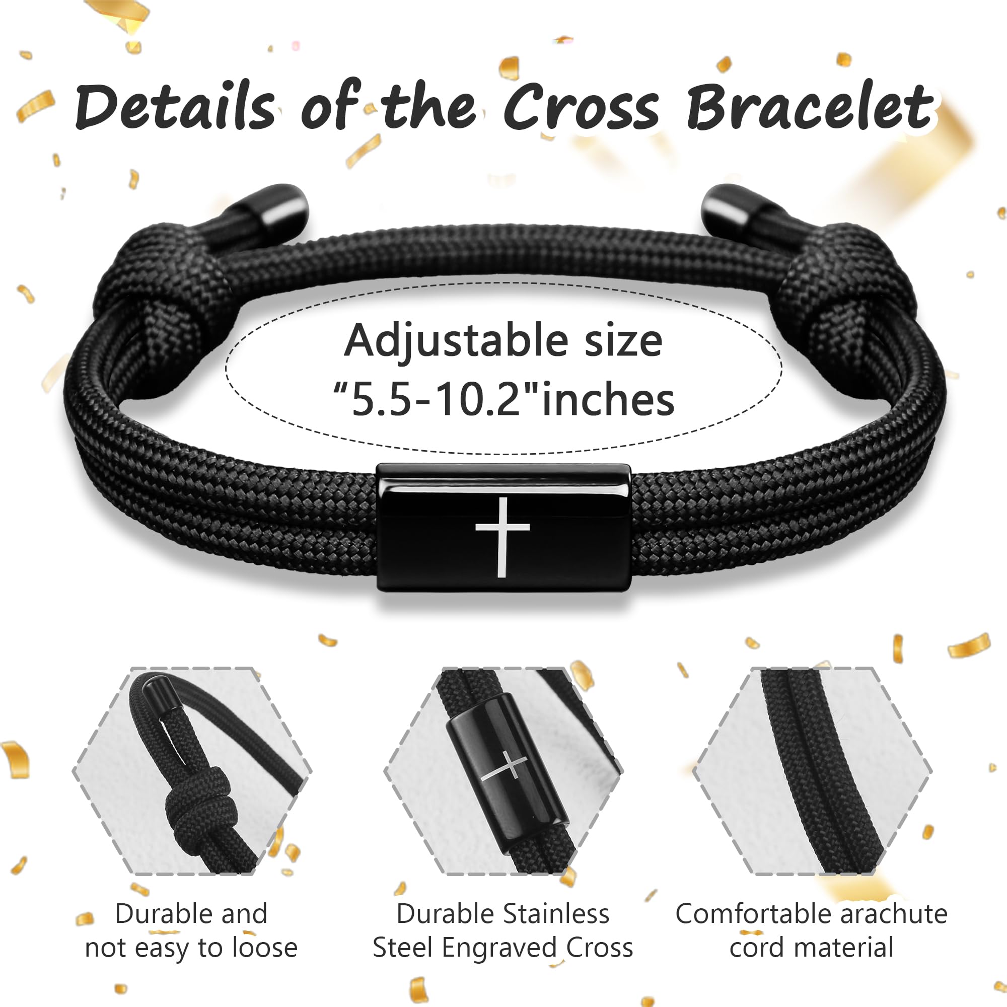 PEALICIOUS Cross Bracelet for Boys, Joshua Christian Grad Gifts for Teens, Philippians Confirmation Baptism Birthday Gifts for 9 10 11 13 16 18 21 Years Old Boy, Soccer Baseball Basketball Accessories