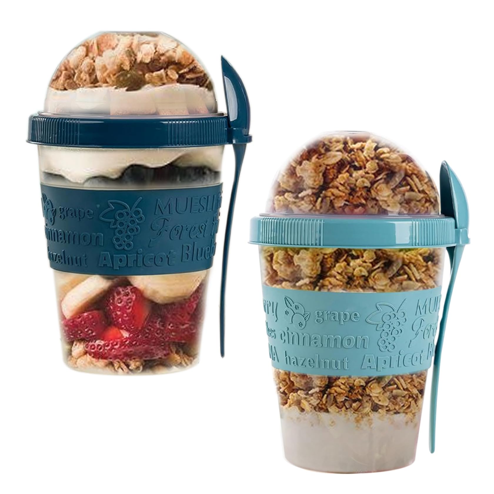 Suprano Reusable Yogurt Cups with Lid & Spoon 100% BPA Free Breakfast On the Go Cups with Topping Cereal 600ml Over Night Oats Container Smoothie Snack Jars (Blue Teal, Turquoise)