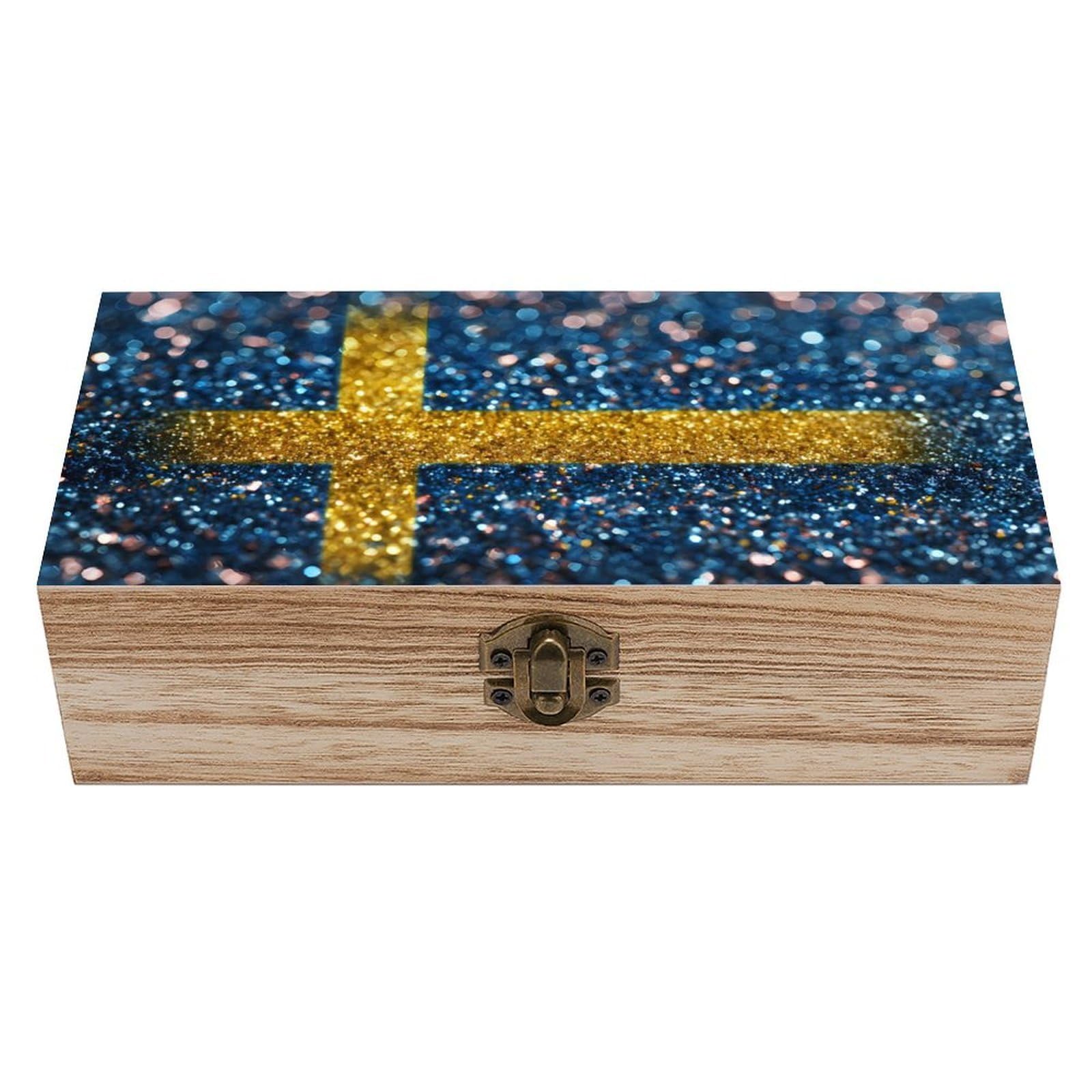 HLBSDM Sweden Swedish Flag Wooden Box with Hinged Lid Decorative Storage Case Container