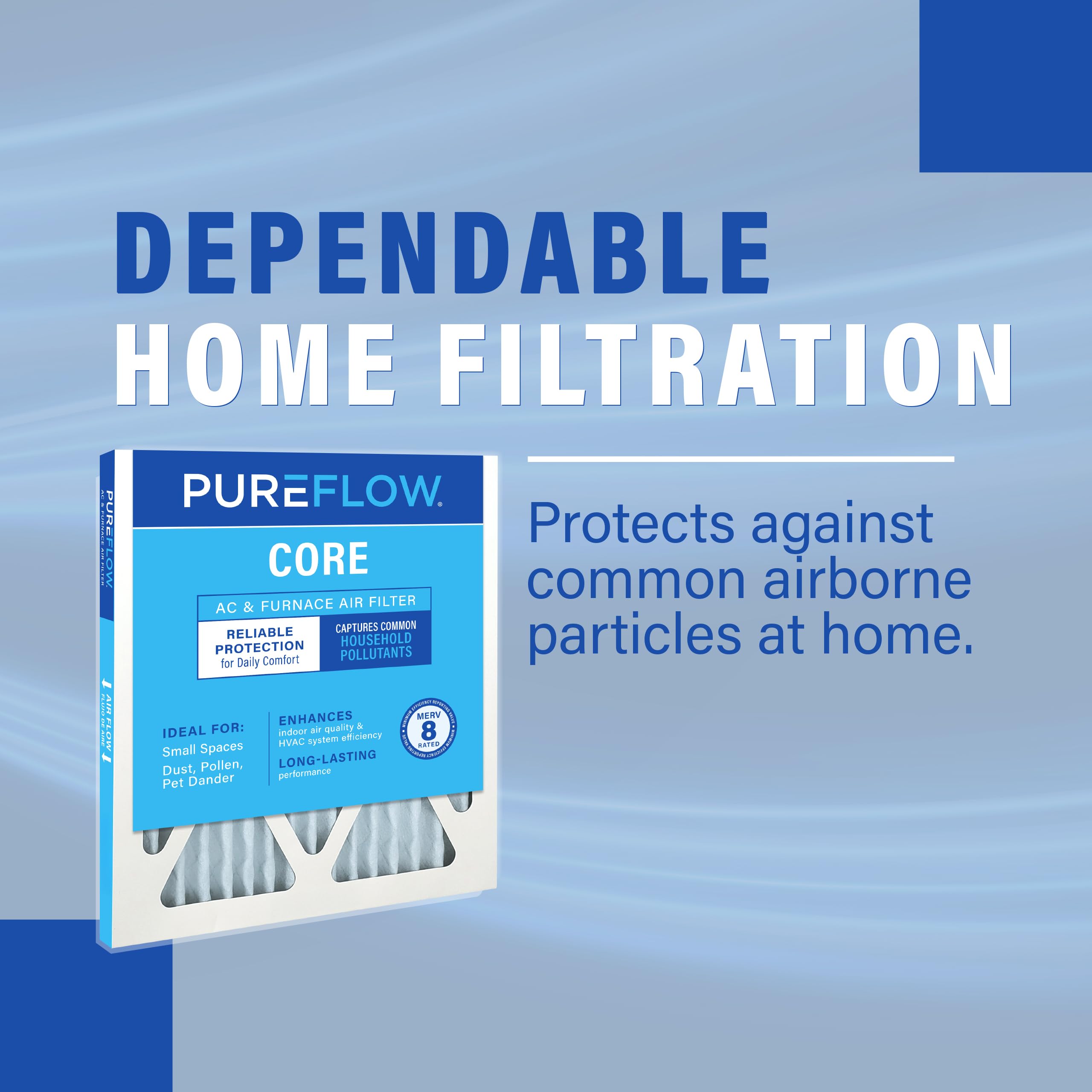 PUREFLOW MERV 8 - Filtro de aire para el hogar, filtro de horno de 16 x 25 x 4, filtración de alta eficiencia de 4 capas para polvo, humo, humos, contaminantes (paquete de 2)