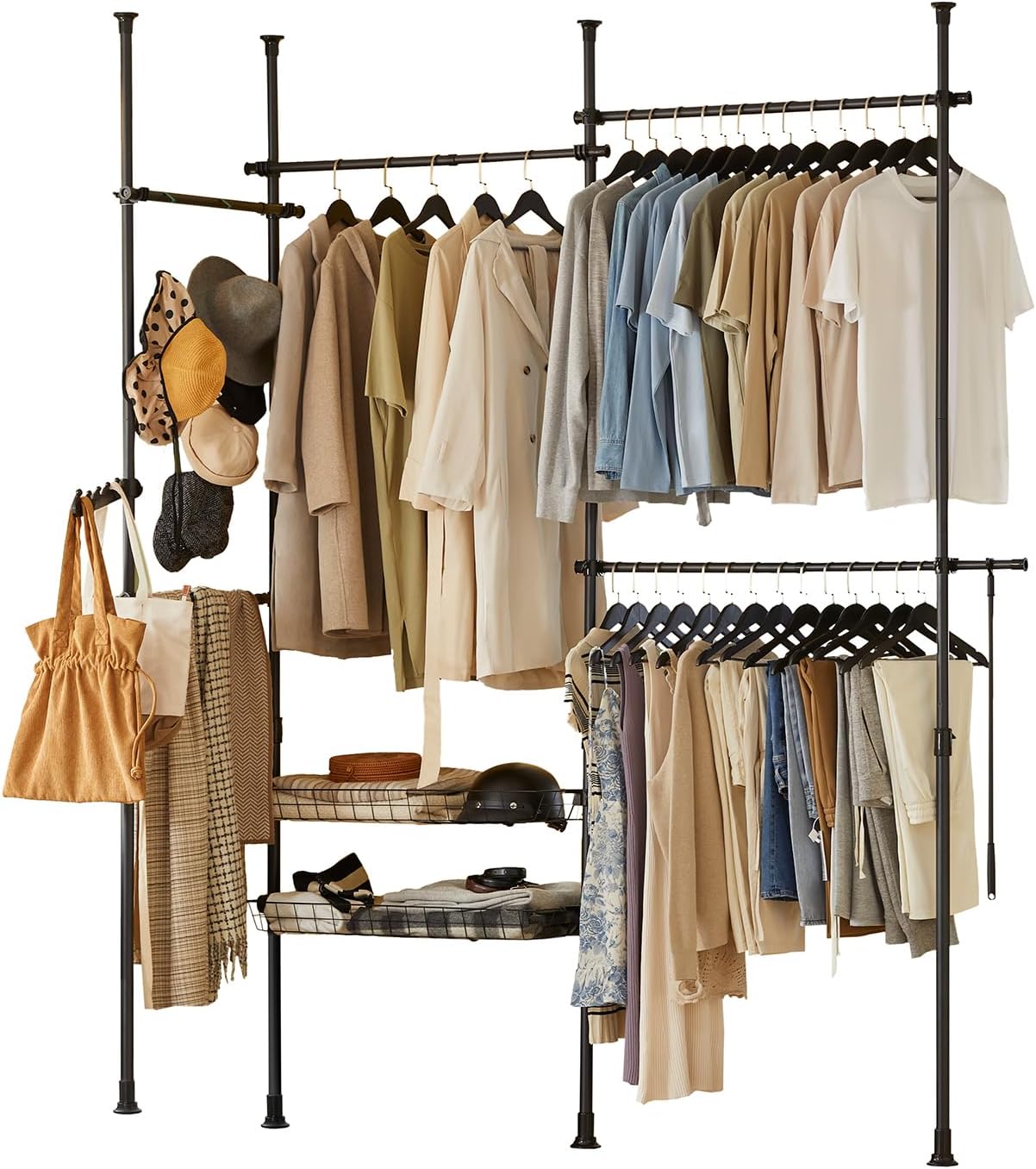 Multigot Adjustable Wardrobe Organiser, Wall-Mounted Metal Garment Rail ...
