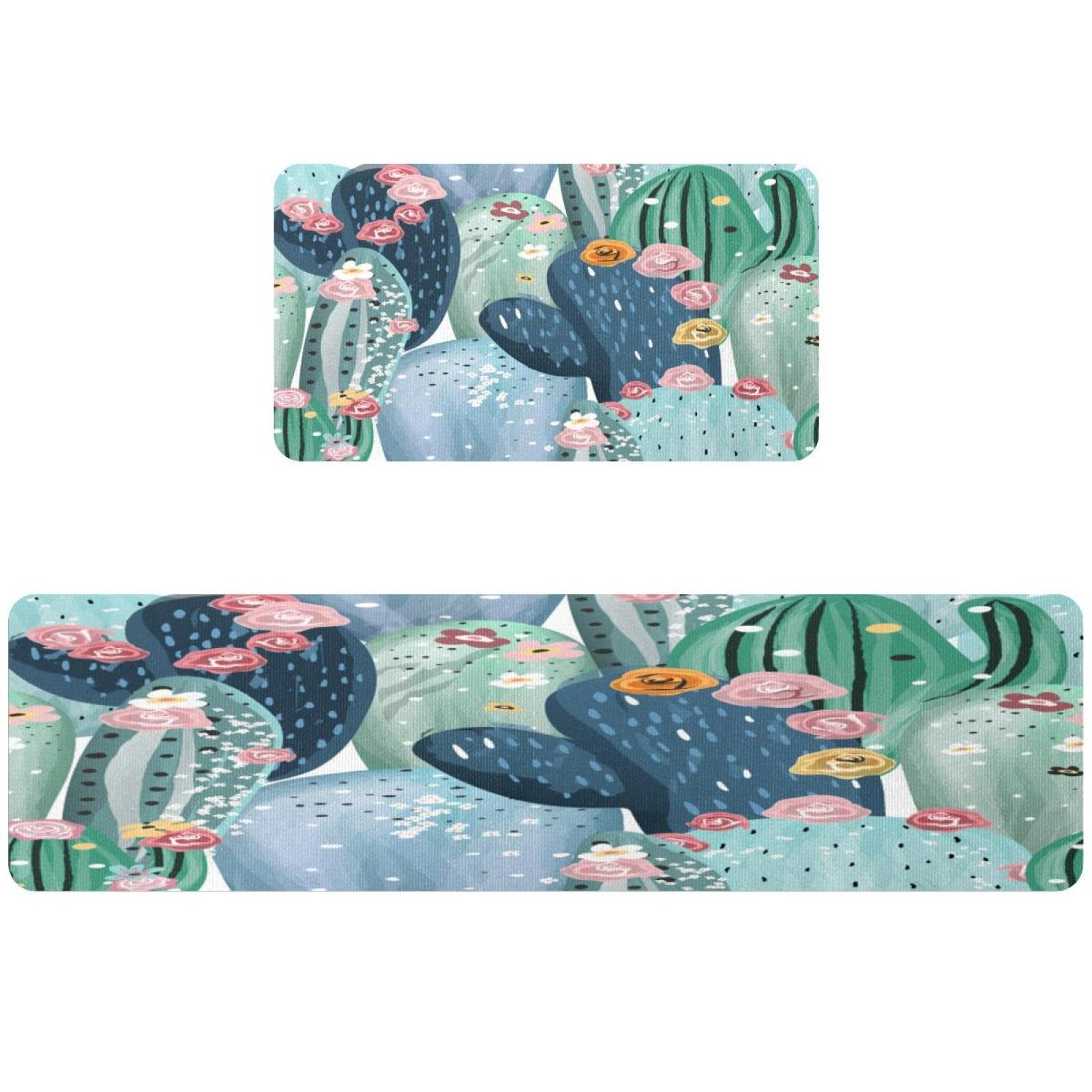 Tapis de cuisine motif cactus pastel antidérapants pour sécuriser le couloir