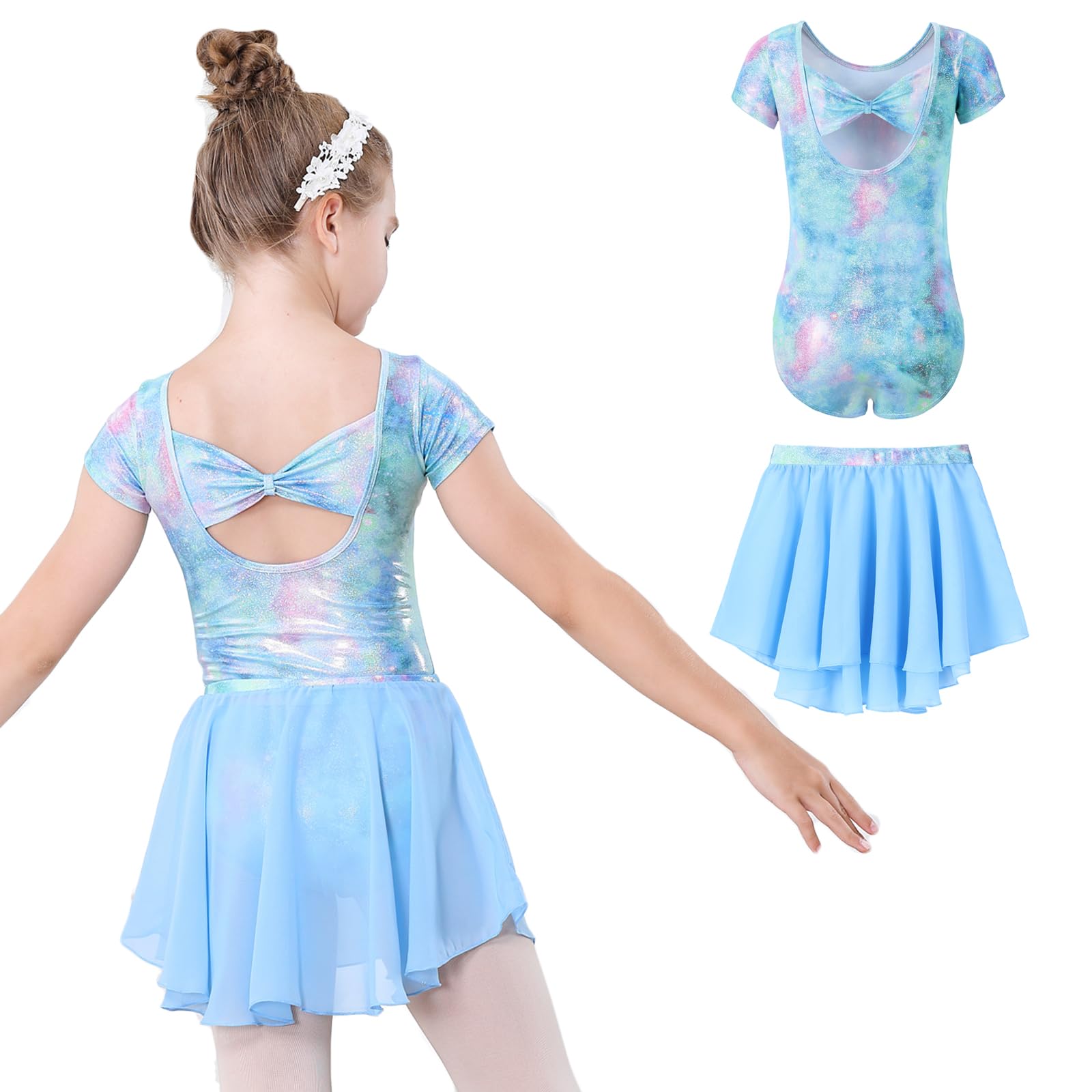 DIPUG Girls Ballet Leotards with Removable Skirt Toddler Hollow Back Dance Dress Combo