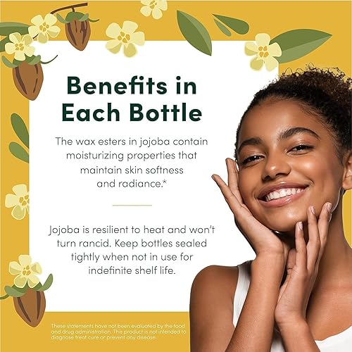 Miniatura 4 de HobaCare Aceite de jojoba orgánico a granel, 100% puro, sin hexano, aceite portador sin refinar para cuidado de la piel, barba, cabello, cara,