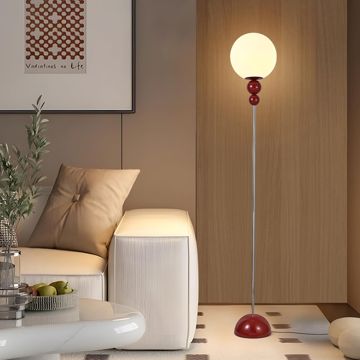 Red Floor Lamp for Living Room, Modern Floor Lamps for Bedroom，On/Off Foot Switch, Globe Standing Lights for Office Cafe, Includes E26 Bulb 15W Reading Corner Light Include 70.87in Plug Cord