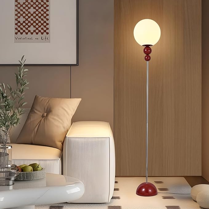 mosueeard Red Floor Lamp for Living Room, Modern Floor Lamps for Bedroom，On/Off Foot Switch, Globe Standing Lights for Office Cafe, Includes E26 Bulb 15W Reading Corner Light Include 70.87in Plug Cord