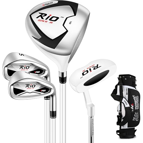 PGM Junior Golf Clubs Set - Kids Golf Clubs for Ages 3-5, 6-8, 9-12 | Right Handed - Oversized Sweet Spot 360cc Driver - Lightweight Graphite Shafts - Golf Stand Bag