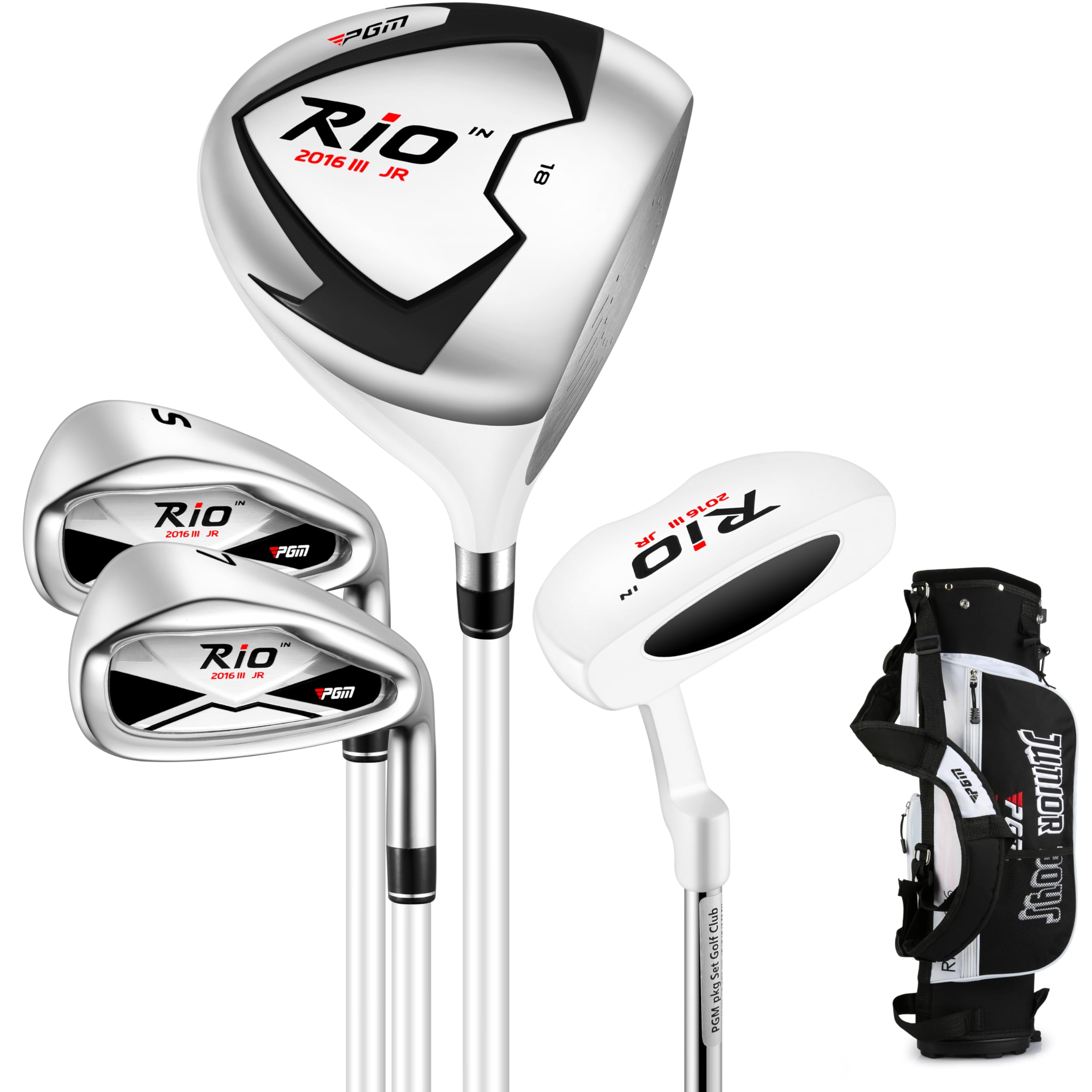 PGM Junior Golf Clubs Set Right Handed - Oversized Sweet Spot 360cc Driver - Lightweight Graphite Shafts - Golf Stand Bag