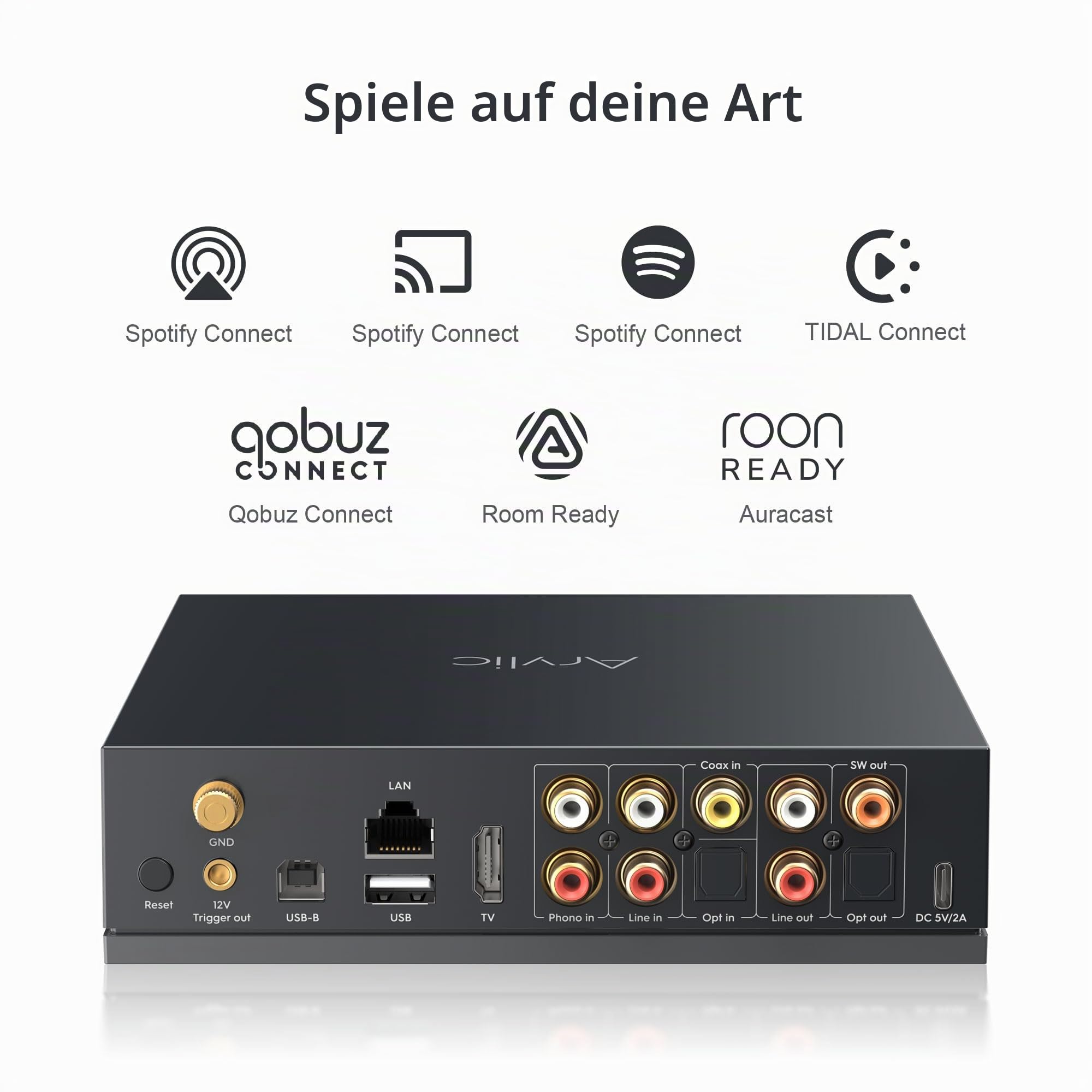 Arylic LP100 Music Streamer, Wireless Bluetooth 5.4 & WiFi Audio Preamp with AirPlay 2, Google Cast, Spotify/Tidal/Qobuz Connect, Auracast, HDMI eARC, Optical/Analog Inputs, 192kHz/24bit Hi-Res