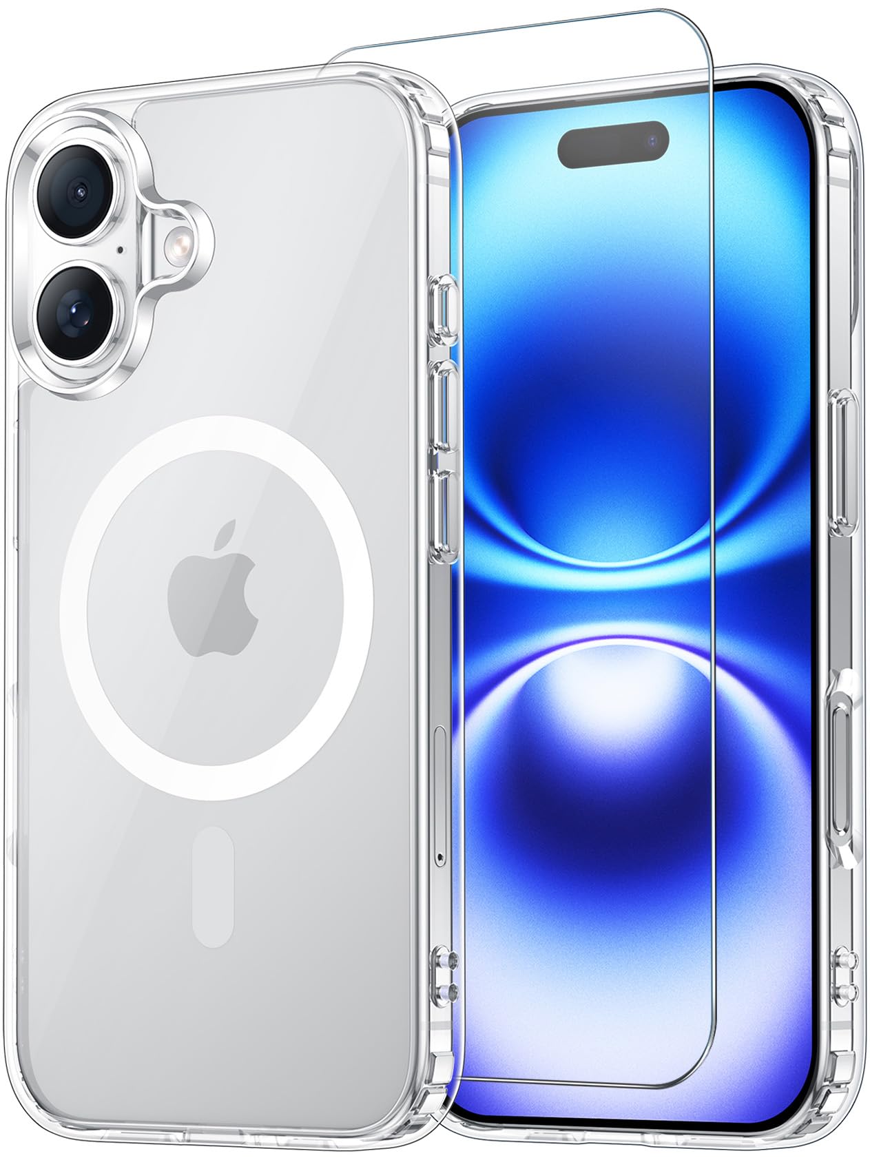 Temdan for iPhone 16 Case Clear with Screen Protector, Compatible with Magsafe, Anti-Yellowing, Military-Grade Protection, Shockproof Slim Magnetic Phone Case Cover, Transparent