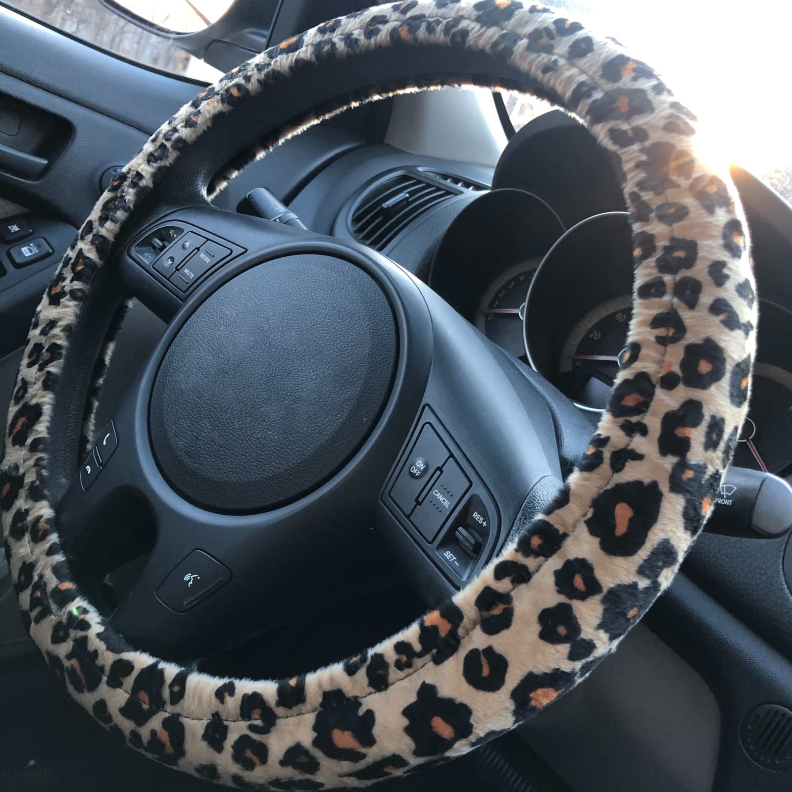 Audel Zebra Set di coprisedili per auto, con 2 imbottiture per cinture di sicurezza e coprivolante universale da 38 cm, adatto per auto, camion, SUV o furgone (leopardo)