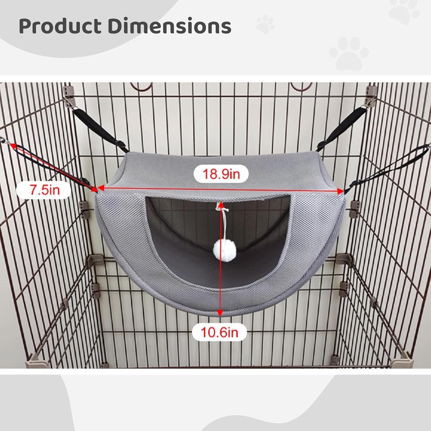review BATTIPAW Cat Cage Hammock Hanging Pet Bed, Summer Breathable Pet Cage Hammock with Adjustable Straps, Suitable for Indoor Cats Kitten Hamster Rabbit, Thickened Air Mesh Fabric, 2 PCS, Grey, Off White