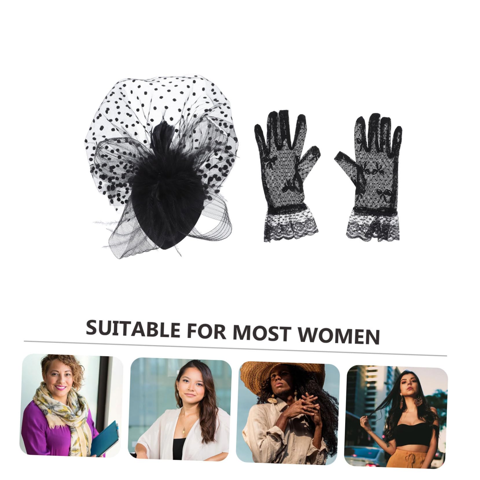 minkissy 4juegos Conjunto De Sombrero y Guantes De Malla Retro Para Fiesta Accesorios Elegantes Para Boda y Festival Para Fotografía y Baile De Diseño Noble y Atractivo Para Celebraciones
