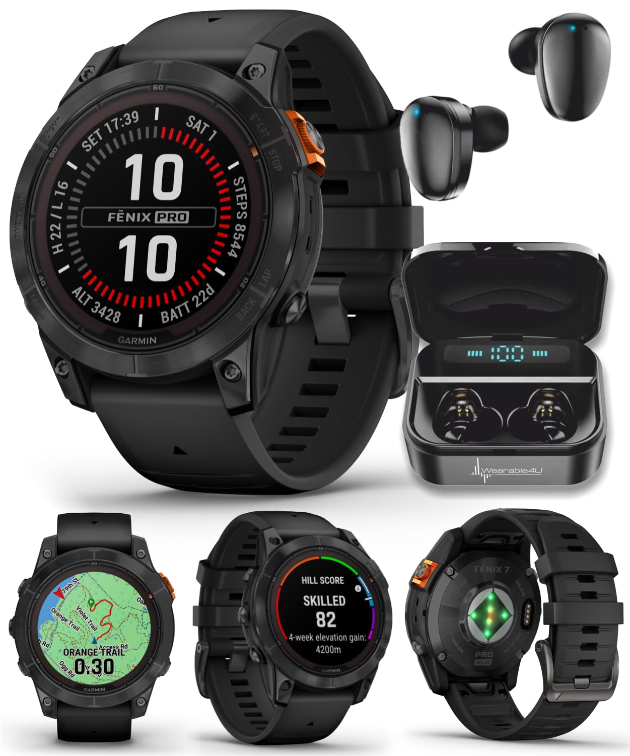 Wearable4U Garmin Fenix 7 Pro Solar Edition No Wi-Fi Smartwatch Slate Gray with Black Band 1 3 Display