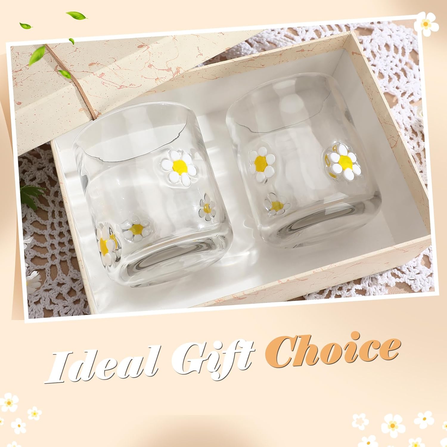 Icon Juice Glasses, 14oz Stemless Wine Drinking Juice Glass Cup for Valentine Party Supplies Gift(2 Pcs,Flower) - Image 4