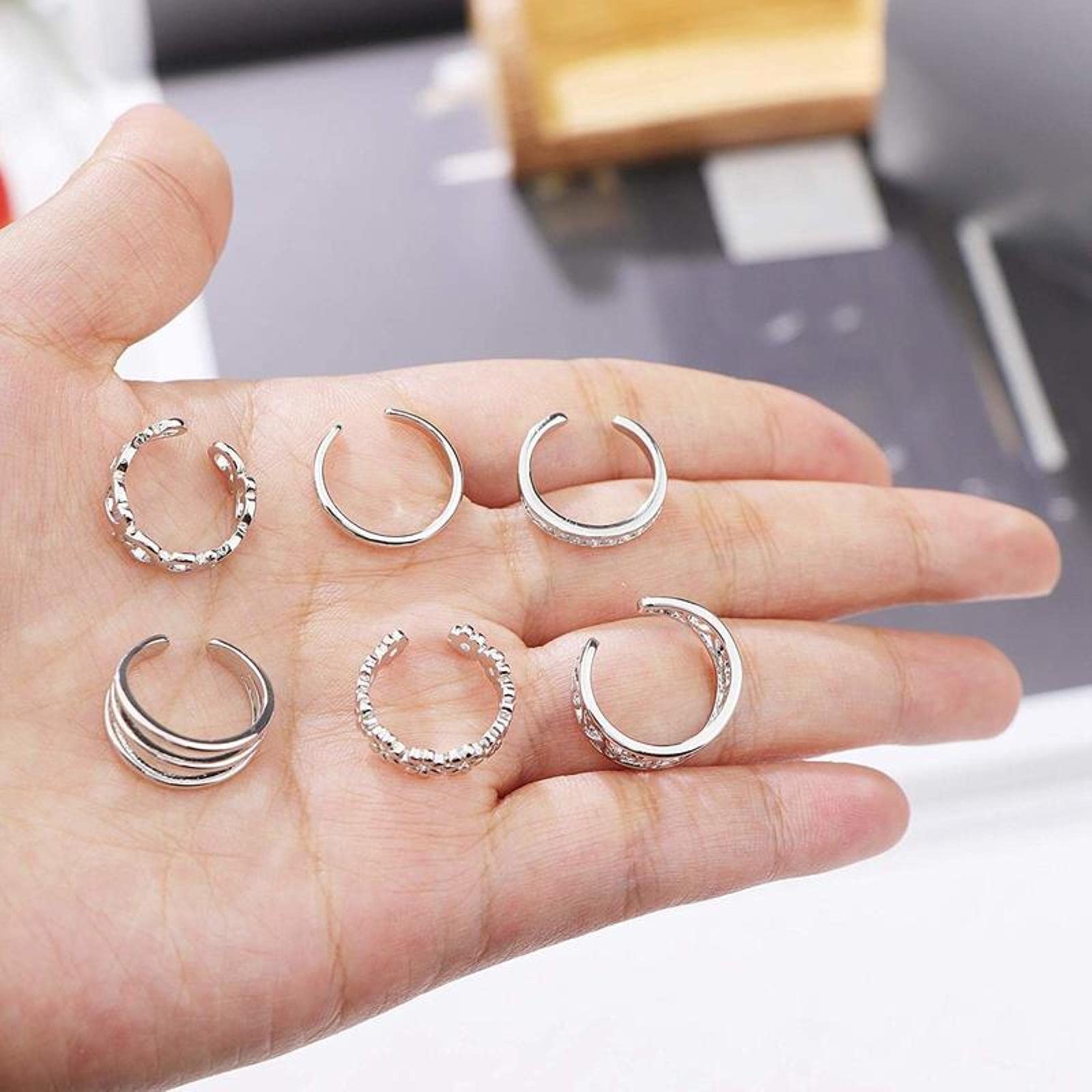 Wakacje na plaży Knuckle Foot Ring Open Toe Rings zestaw dla kobiet dziewczynki palec serce pierścień regulowana biżuteria-4PC, kolor srebrny