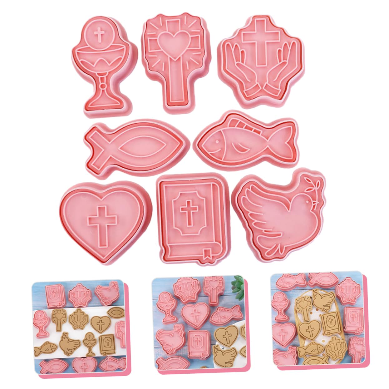 8er Set Weihnachtsplätzchen Ausstecher Mit Stempel – 3D Kreuzform Keksausstecher Für Religiöse Motive – Lustige Keksstempel Für DIY Backen Und Festliche Leckereien