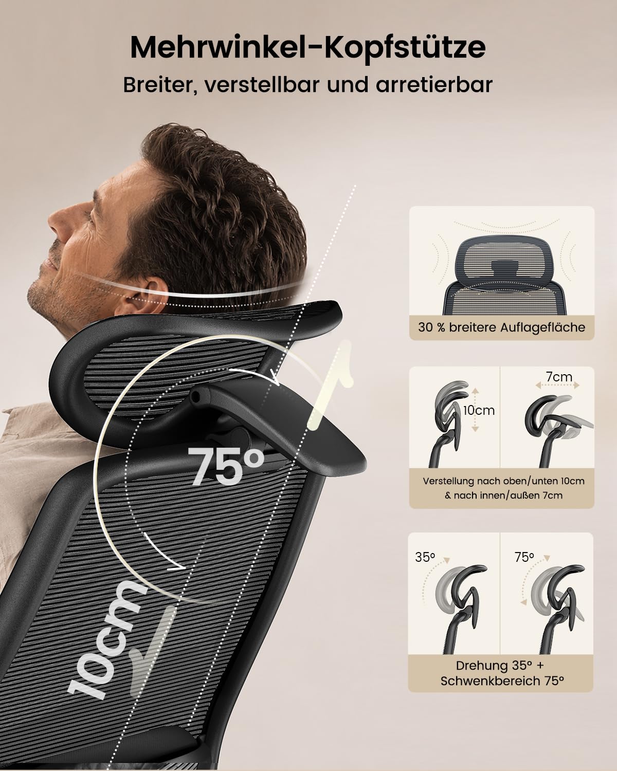 ProtoArc EC200 Pro Ergonomisch Netz-Bürostuhl mit Verstellbarer Sitztiefe | Schreibtischstuhl mit 4D-Armlehnen, Lendenwirbelstütze Höhen- und Tiefenverstellbarer, 3D-Kopfstütze für Homeoffice, Schwarz