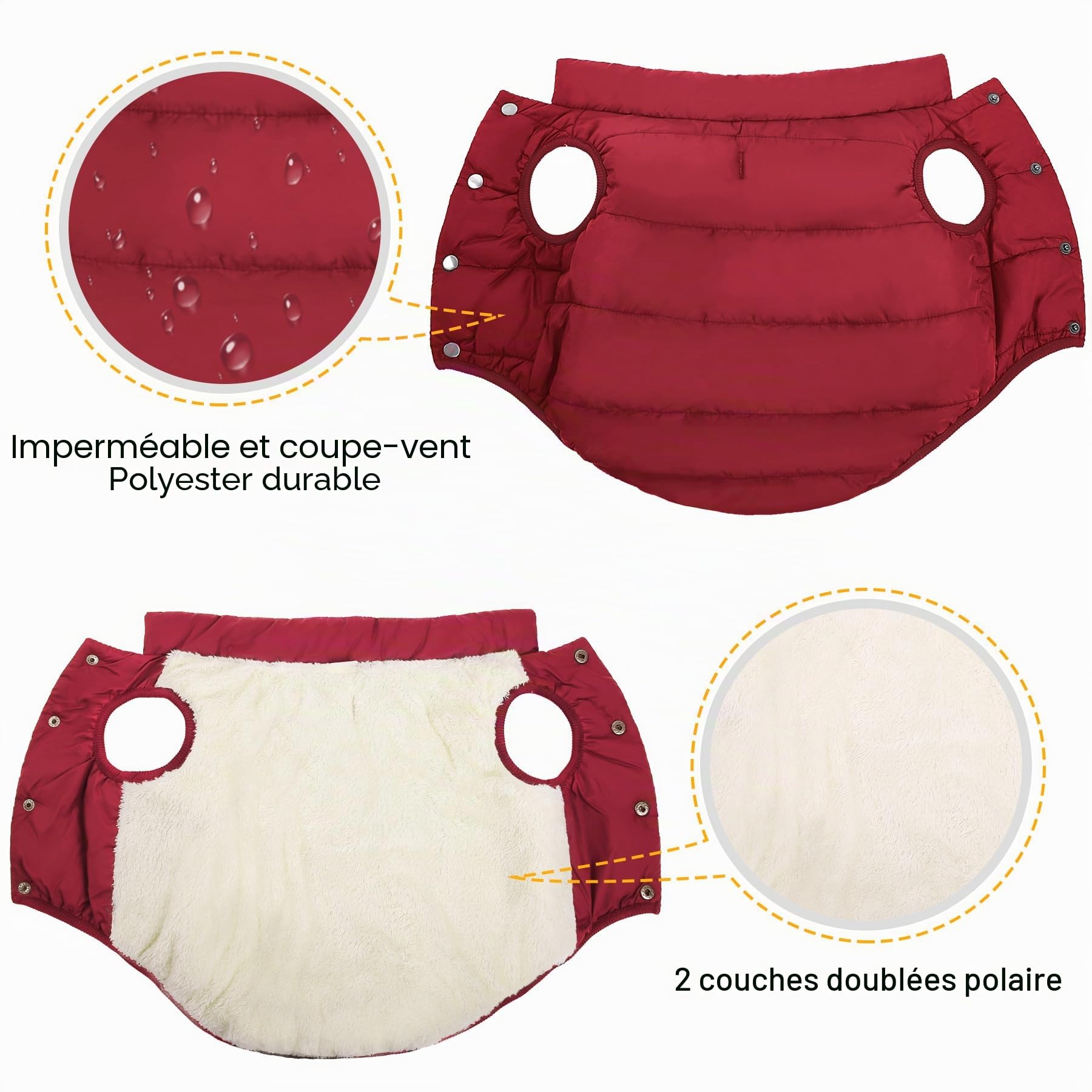 ASENKU Manteau Hiver pour Chien XS, Matelassé Doublure Polaire Arctique, Veste Chien Hiver Imperméable,Boutons-Pression & Ouverture Harnais, pour Caniche, Chihuahua, Promenade Ville, Neige et Pluie