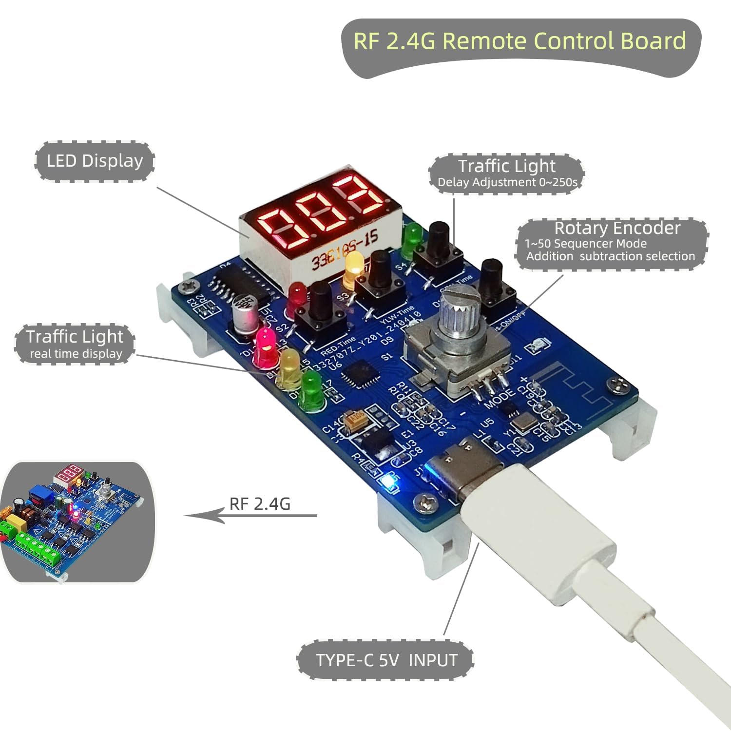 BTBEMO 2.4G RF Remote Control Traffic Light Controller Sequencer with 50 Sequences 3 Channel 85VAC-265VAC Easy to Program and Fix Installation Complete Accessories Digital Tube Display - Image 3