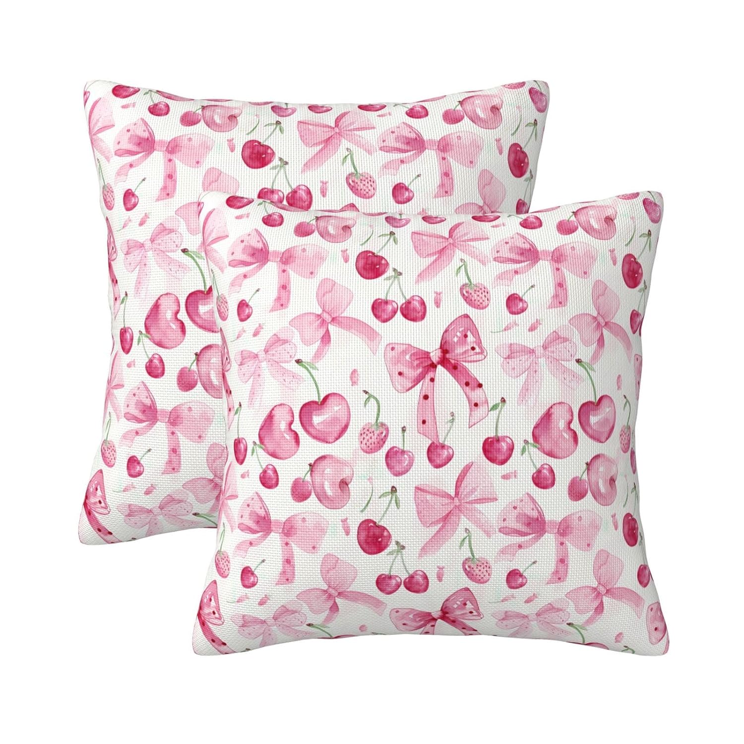 Pink Bow Cherry Pillow Covers 18x18 Set of 2 Preppy Room Decor Decorative Throw Pillows Farmhouse Cushion Covers