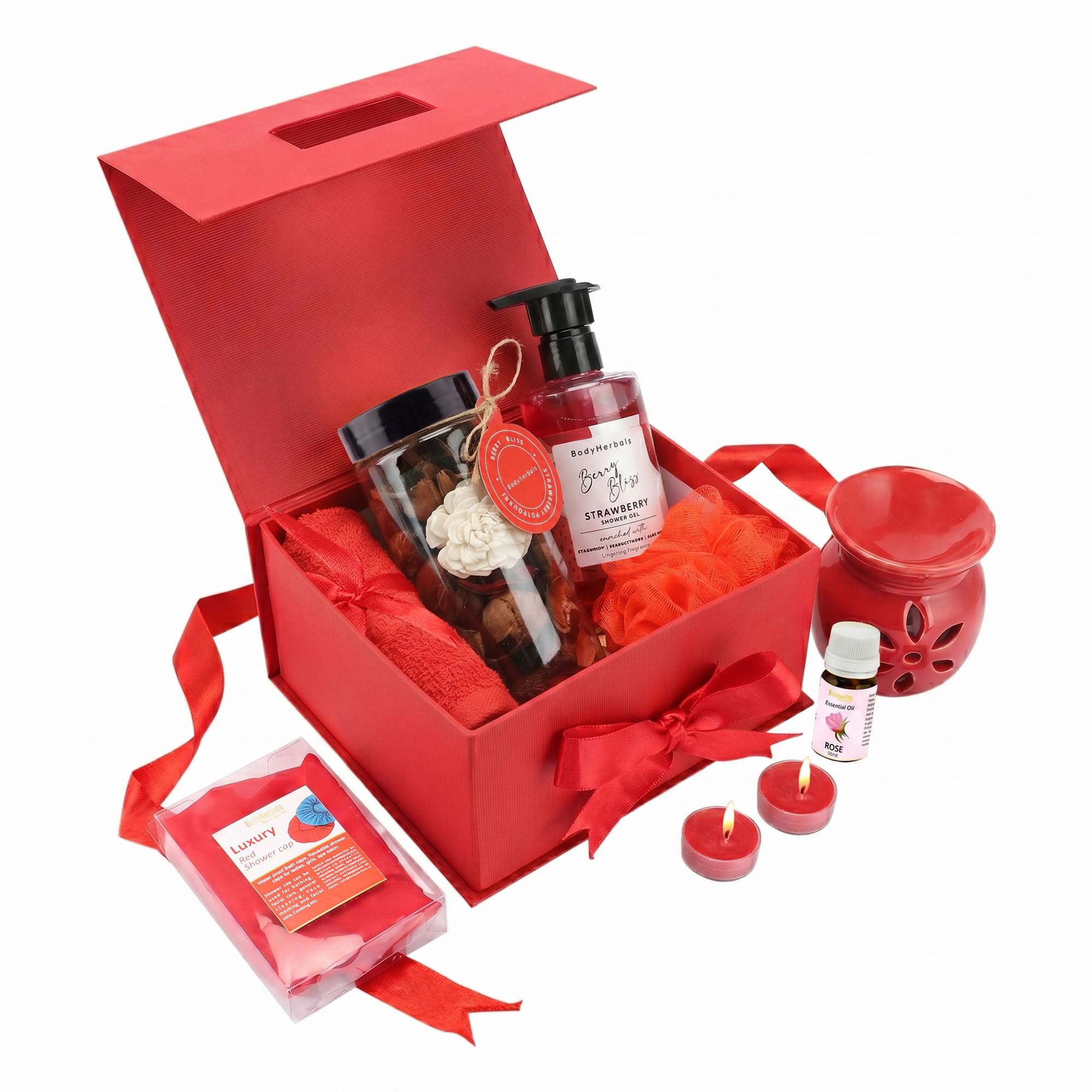 BodyHerbals Strawberry Bath and Body Care Gift Set for Women and Men| Luxury Skin Care Kit with Spa Accessories | Gift Box Hamper For Couple| 8 Pcs| Luxury Gift for Birthdays, Anniversaries, Wedding and Special Celebrations| 100 % Vegan-image-17