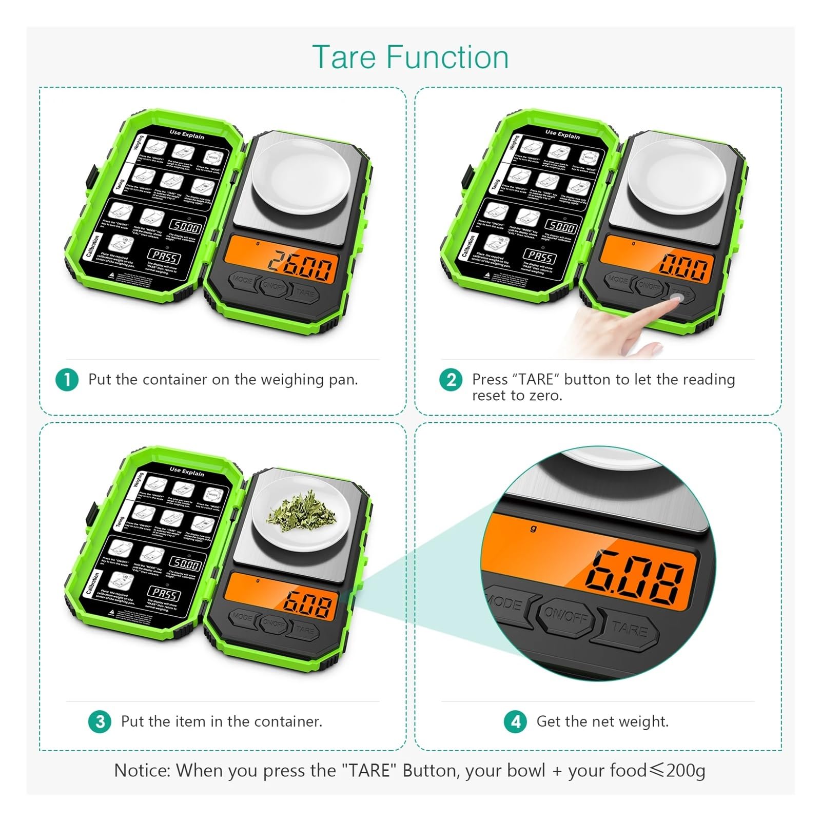 Bascula Precision Báscula de Cocina Báscula digital Mini báscula electrónica portátil de 200g/0,01g, báscula de bolsillo profesional de precisión con pesas de calibración de 50g para uso doméstico y d