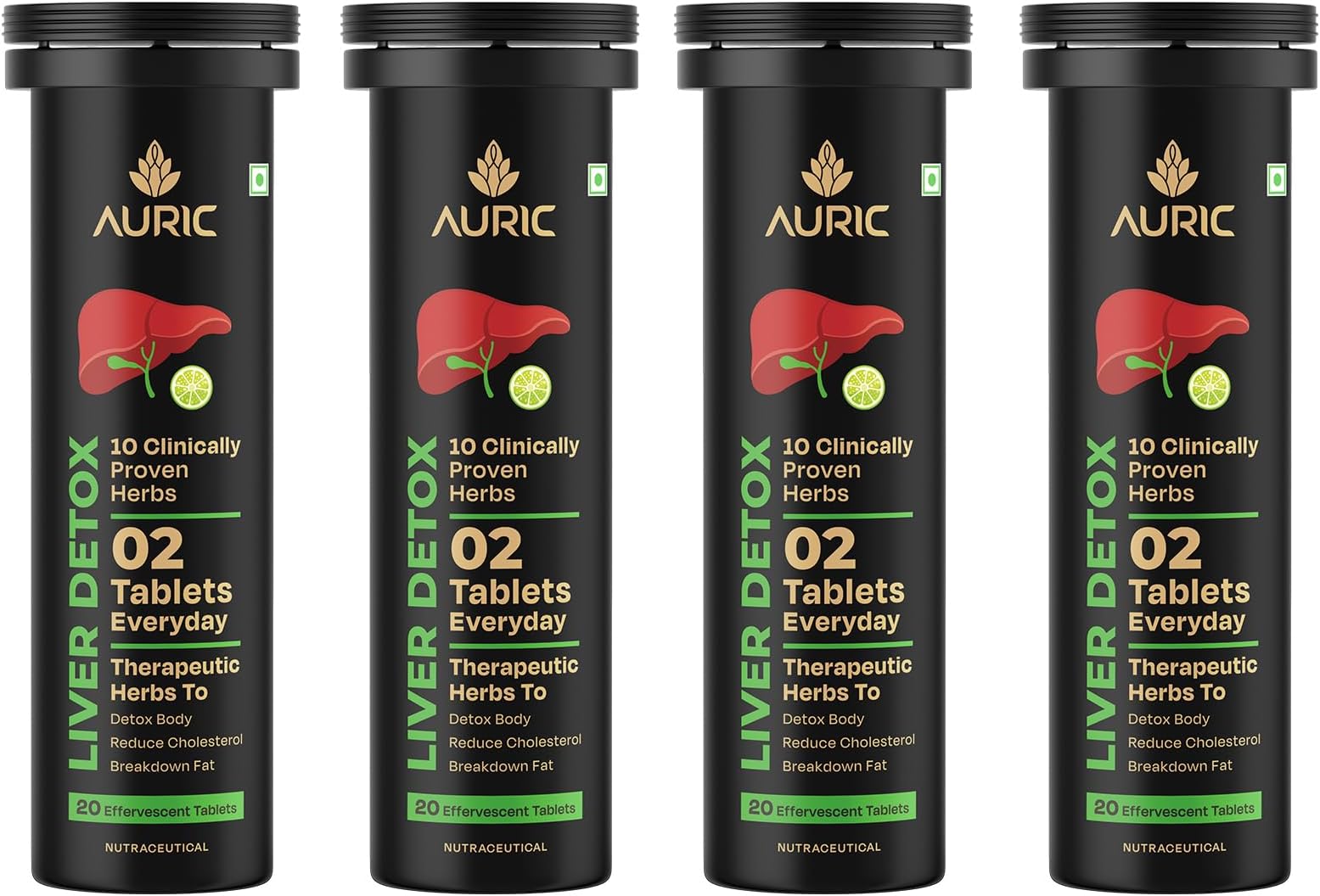 Auric Liver Detox Supplement | 80 Tablets Fizzy Water with 10 Ayurvedic Herbs | Clinically Researched Therapeutic Ingredients | Drop, Dissolve, Fizz, Drink