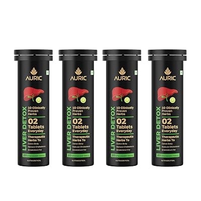 Auric Liver Detox Supplement | 80 Tablets Fizzy Water with 10 Ayurvedic Herbs | Clinically Researched Therapeutic Ingred