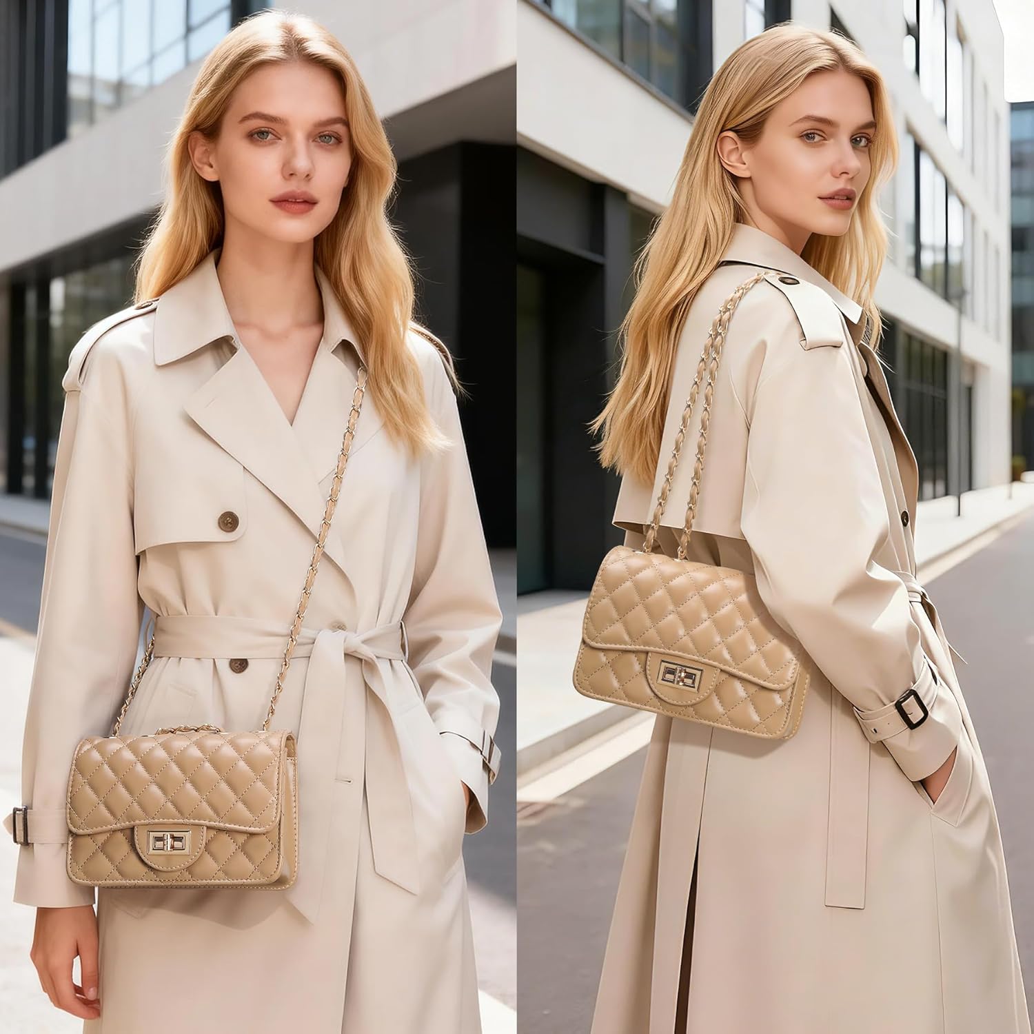 Small Quilted Crossbody Purse for Women Trendy Ladies Shoulder Bag PU Leather Satchel HandBag with Chain Strap - Image 4